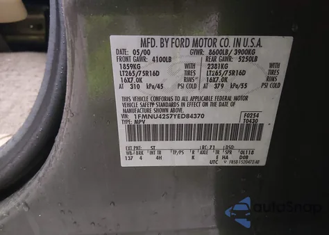 2000 Ford Excursion Limited from USA, damaged, VIN 1FMNU42S7YED84370